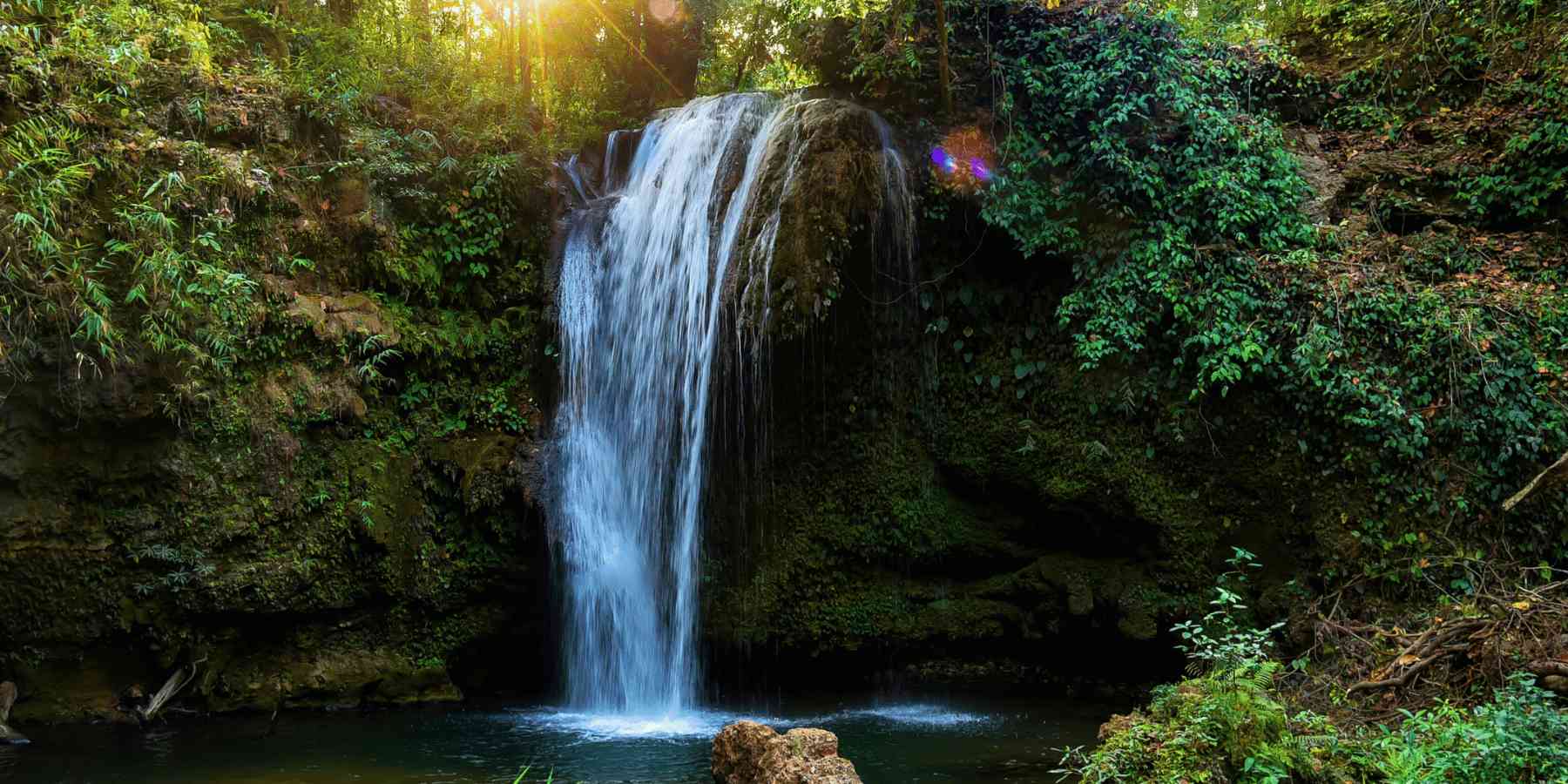 Corbett Falls waterfall in teak forest