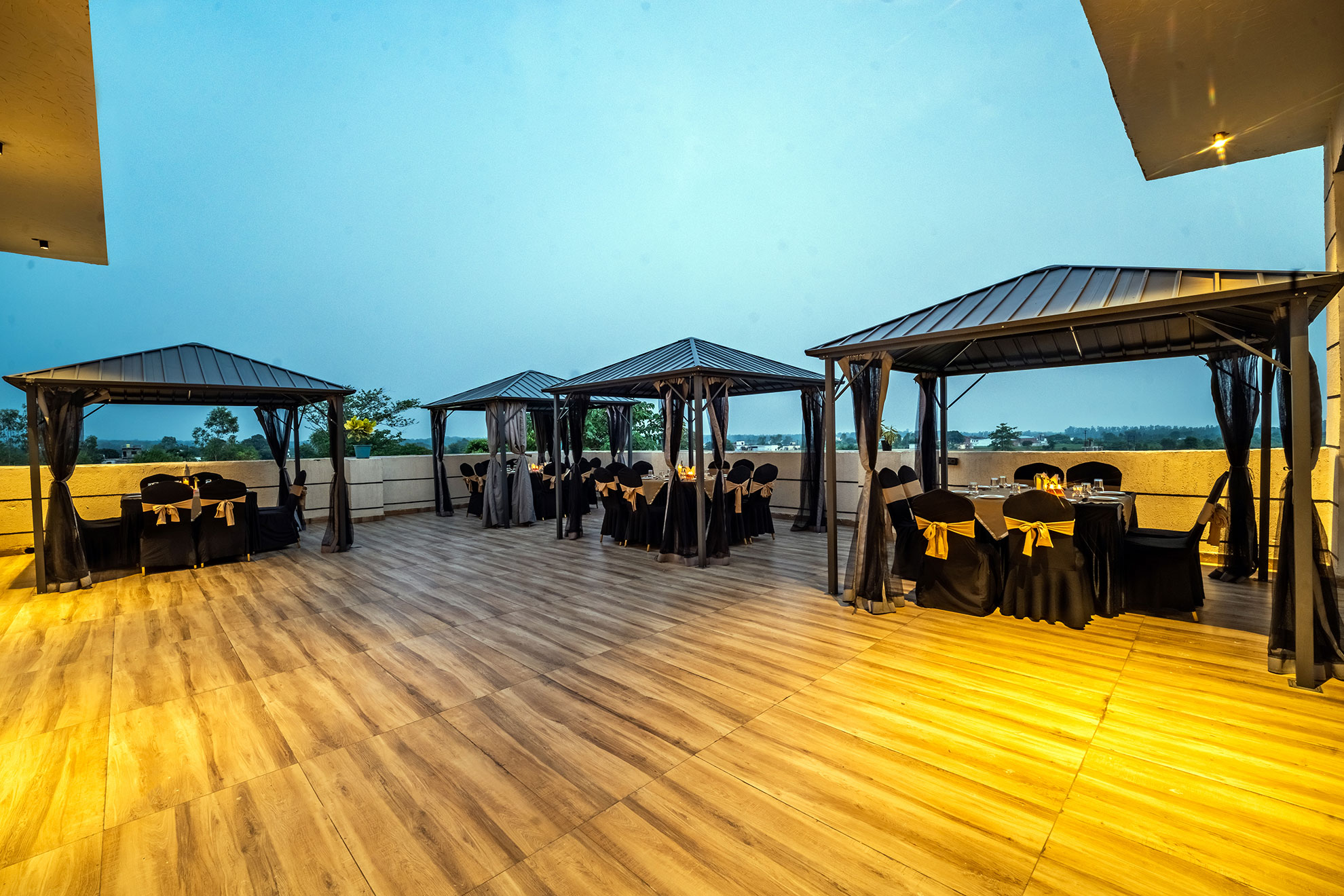 Elegant dining setup at LeafyLush Resort