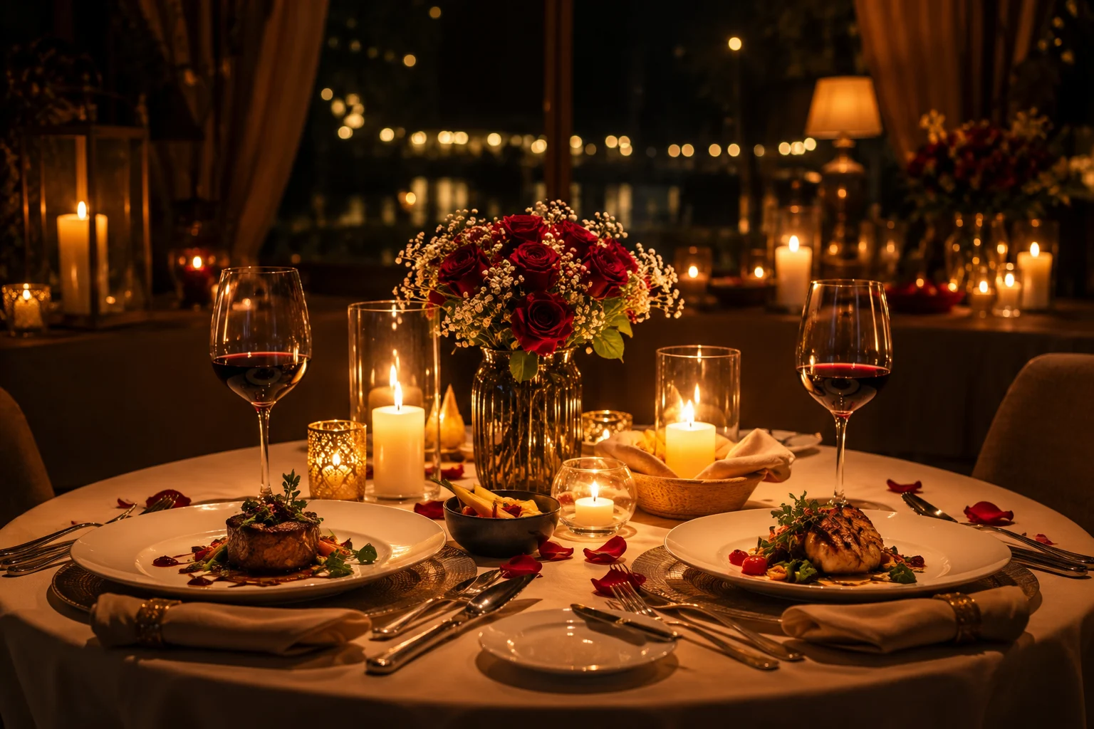 Candlelight dining setup